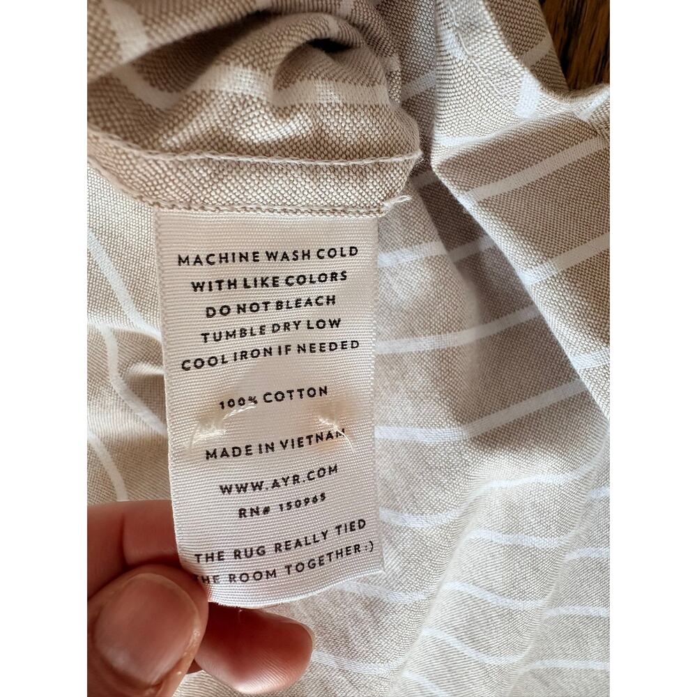 AYR Women's Tan Beige Pinstripe Cotton Oxford Button Down Shirt Oversized M - Picture 6 of 7